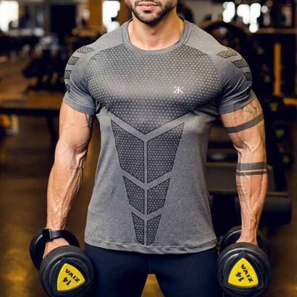 【グレー XL】メンズ ドライTシャツ 半袖 トレーニングウェア ジムウェア 加圧 ボディビル フィットネス