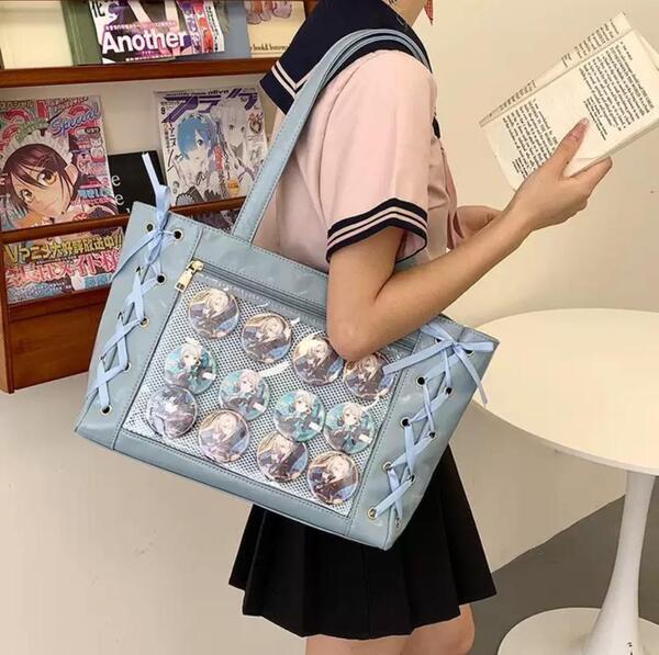332 痛バッグ 水色 A4 トートバッグ イベント 缶バ 大容量 ヲタ活推し活