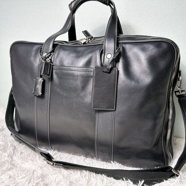 極美品■大容量■COACH コーチ ボストンバッグ ショルダーバッグ 大容量 2way オールレザー ビジネス 出張 チャーム 南京錠 鍵有 ブラック