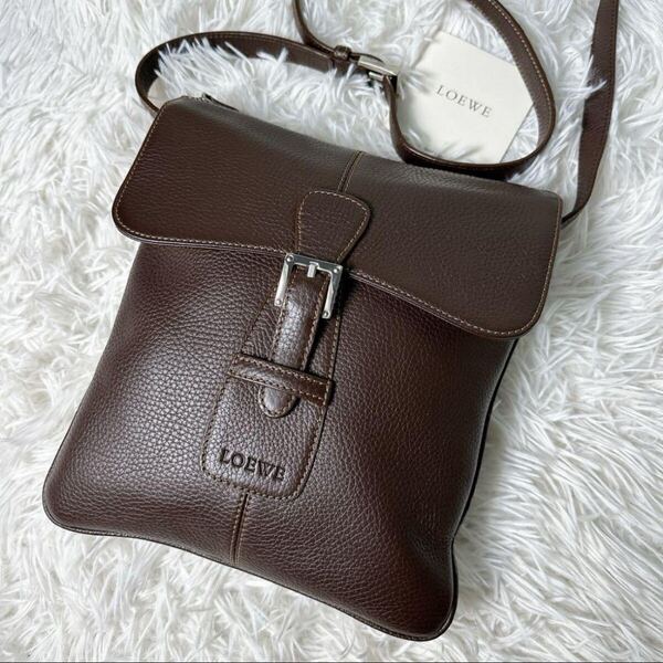 【極美品/大人気】LOEWE ロエベ センダ ショルダーバッグ クロスボディ 斜め掛け ロゴ刻印 レザー ブラウン メンズ かばん 鞄 バック