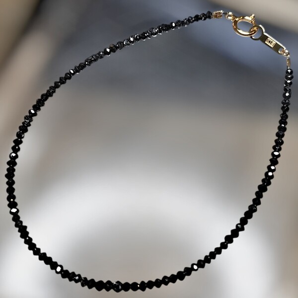 宝石 ジュエリー 天然ブラックダイヤモンド 多面カット 2mm K18 ブレスレット 内径18cm K18留め具 日本製 ゴールドジュエリー 高品質