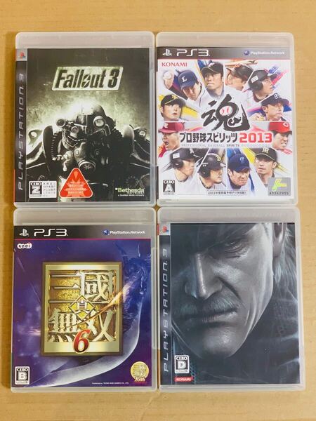 PS3ソフト 4本セット フォールアウト3 プロ野球スピリッツ2013 メタルギアソリッド4 真 三國無双6★プレイステーション3 (G)