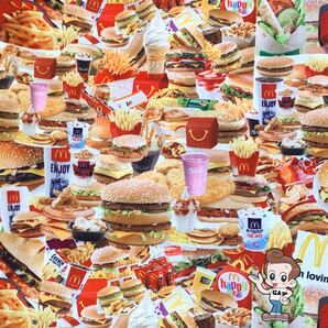 送料込★マクドナルドメニュー 生地はぎれ ファストフード ジャンクフード ハンバーガー/ポテト/ドリンク等 ハンドメイド リメイク材料 布