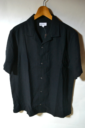 新品 GAP ギャップ リネン混 バケーション スタンダードフィットシャツ 半袖 ブラック L メンズ オープンカラーシャツ 開襟シャツ 未使用