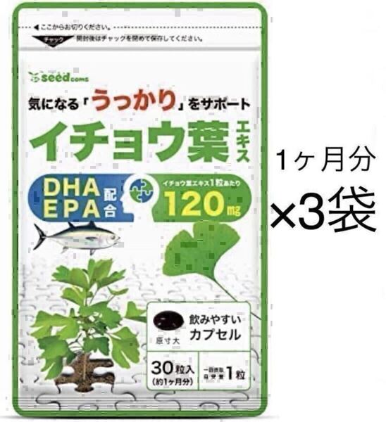★送料無料★ イチョウ葉エキス 約3ヶ月分(2027.5~)(1ヶ月分30粒×3袋) シードコムス サプリメント DHA EPA配合 フラボノイド テルペノイド