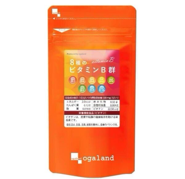 ★送料無料★8種のビタミンB群 約3ヶ月分(180粒入り)サプリメント オーガランド 栄養機能食品 ビオチン 葉酸 B2 B12 ナイアシン