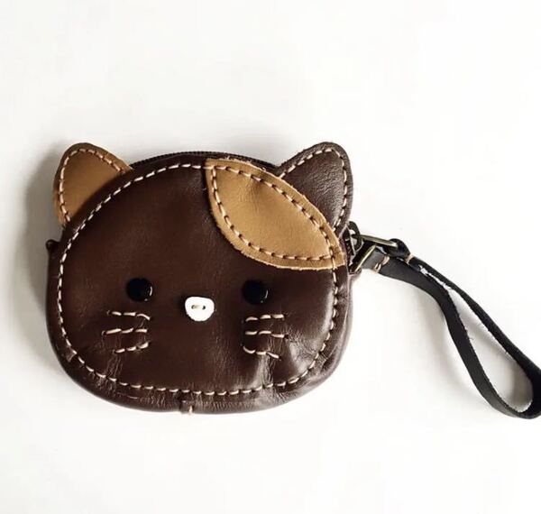 ★送料無料★新品 本革財布 ハンドメイド レザーウォレット 小銭入れ カードホルダー コインケース パスケース ねこ 猫 C