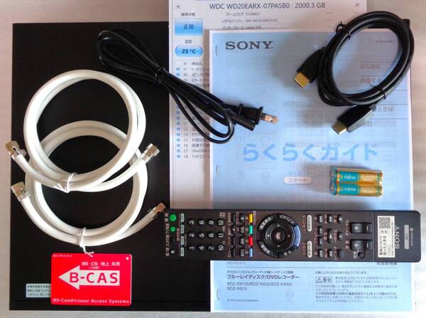 SONYブル-レイレコ-ダ- BDZ-RX105、新同WD 2TB、綺麗,2番組同時録画、録画SD画質500hに倍増、録画 ダビング 再生/市販BD DVD CD再生快調