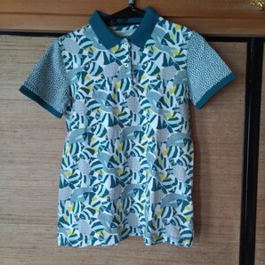 LANDS’END ランズエンド ポロシャツ フィッシュ総柄 ポリウレタン混コットン 鹿の子 レディースサイズS ペルー製 ユーズド品