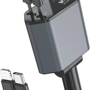 シガーソケット 巻き取り式 (タイプC&ライトニング) 4台 急速充電器 カーチャージャー Type-C 120WLED電圧計搭載 DC12/24V車用