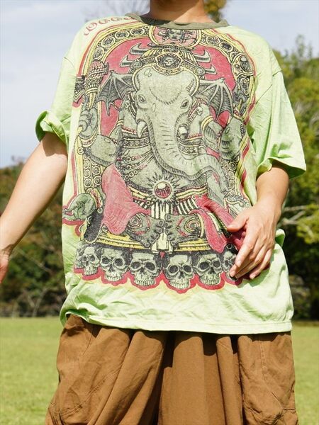 ★エスニック Tシャツ ガネーシャ プリント Mサイズ 送料込★新品A★アジアン やわらか コットン素材 ユニセックス