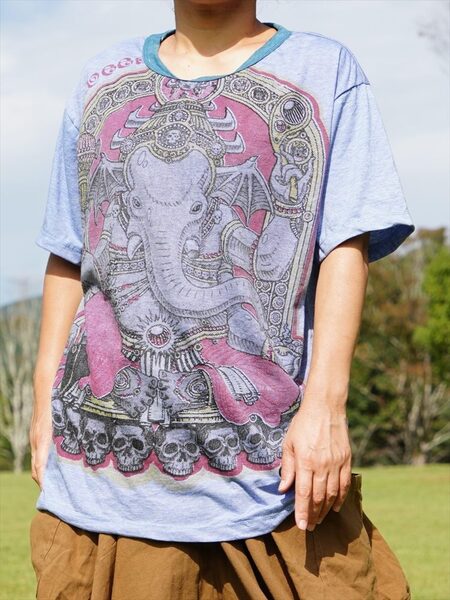 ★エスニック Tシャツ ガネーシャ プリント Mサイズ 送料込★新品B★アジアン やわらか コットン素材 ユニセックス