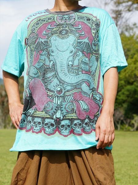 ★エスニック Tシャツ ガネーシャ プリント Mサイズ 送料込★新品C★アジアン やわらか コットン素材 ユニセックス
