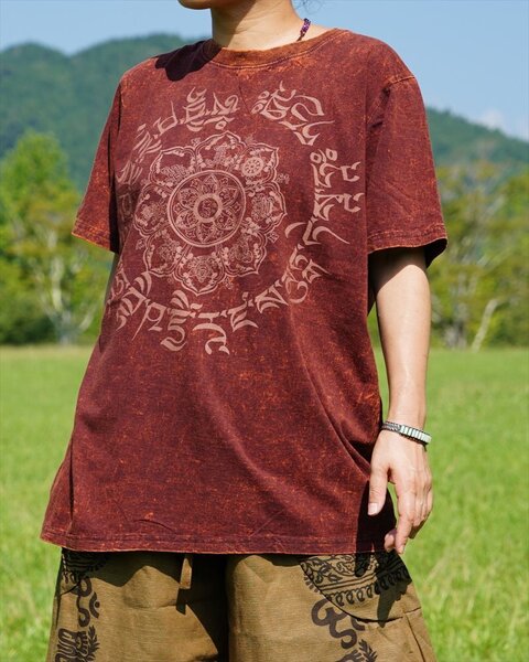 ★エスニック ウォッシュドコットン Tシャツ マンダラ プリント送料込★新品A★アジアン ウォッシュドカラー コットン素材 ユニセックス