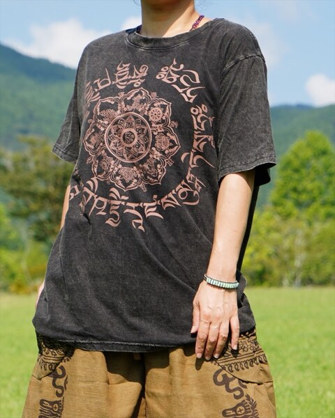 ★エスニック ウォッシュドコットン Tシャツ マンダラ プリント送料込★新品B★アジアン ウォッシュドカラー コットン素材 ユニセックス
