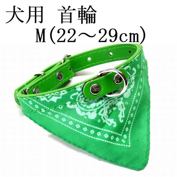 首輪 バンダナ付き M 緑 首回22~29㎝前後 幅1.5cm 犬 猫 小型犬 子犬 グリーン スカーフ PUレザー 室内 ペット用品 散歩 新品 送料無料