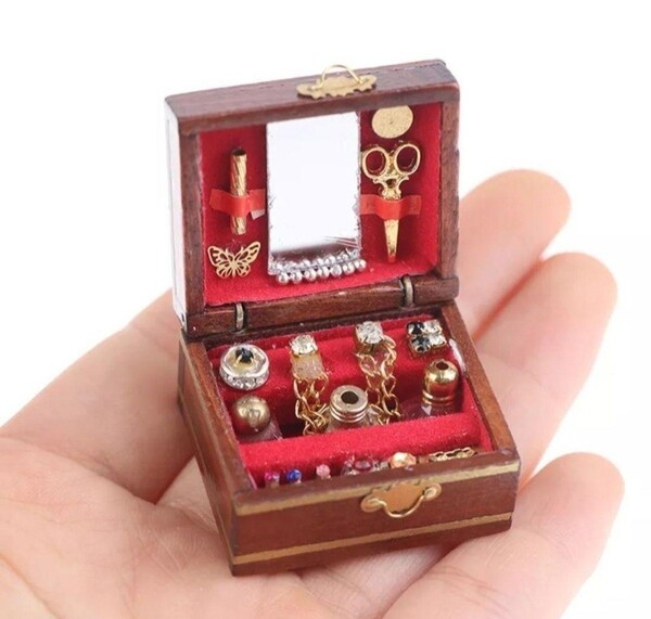 レトロ ミニチュア 木製 ジュエリーボックス ドールハウス アクセサリーボックス 雑貨 HANAKO