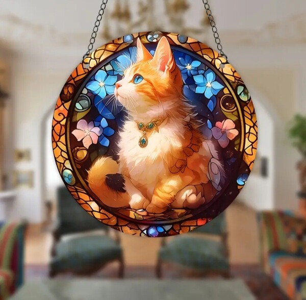 猫の壁掛け ステンドグラス風 猫D 猫の雑貨 HANAKO サンキャッチャー
