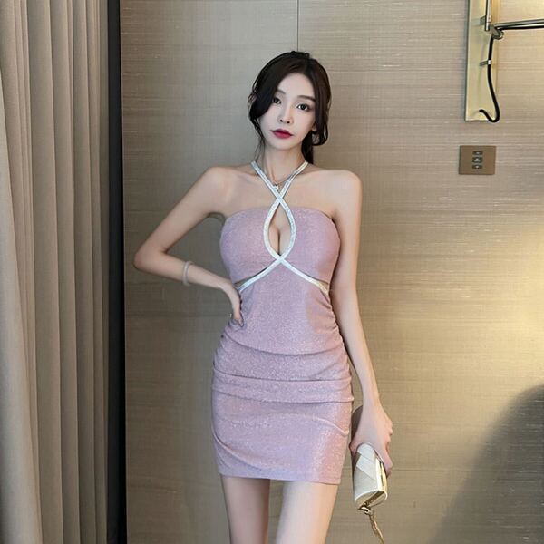 谷間見せ キャバドレス タイト ミニ丈 伸縮 セクシー パーティー クラブ ワンピース