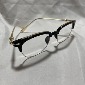 新品 ハーフリム メガネ 伊達眼鏡 ゴールド ヒップホップ ラップ モード 重厚 ラグジュアリー ロック クロムハーツ モード ブロウライン