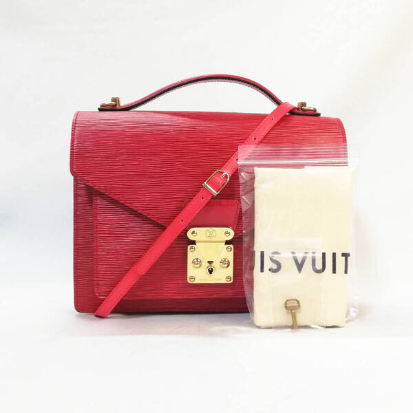 【美品/リペア】ルイ・ヴィトン(エピ)モンソー 赤 レッド 2way ハンドバッグ 社外ストラップ付 定番 M52127【送料無料】431