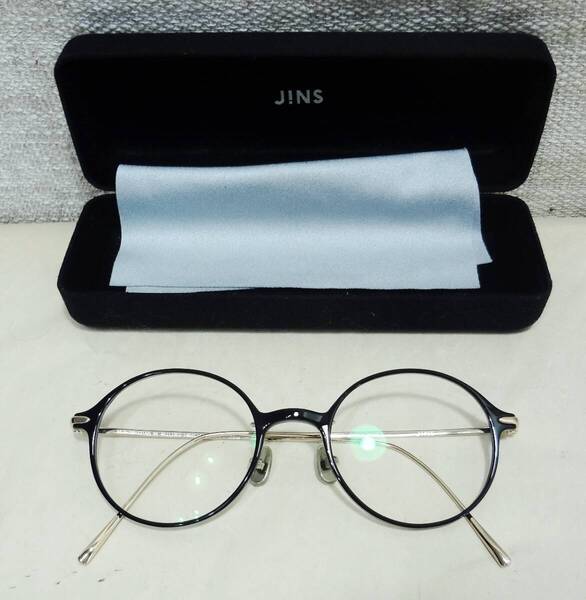 【美品】JINS ジンズ クラシック MUF-19S-231AN 丸眼鏡 ボストン型 ブラック 黒 眼鏡 メガネ めがね
