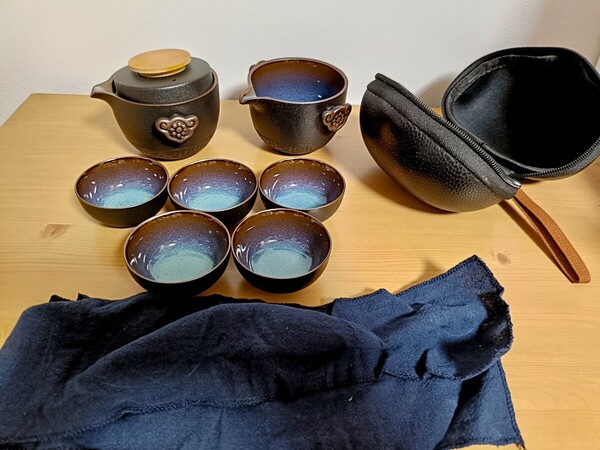 【美品】煎茶道具 中国茶器セット 茶具 ポット 急須 湯呑み 陶器 カップ 旅行 ※微難有り