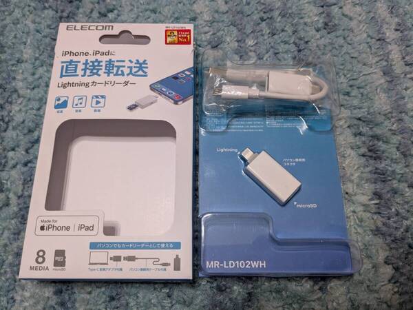 ◎0705u0150 エレコム カードリーダー Lightningコネクタ接続 Type-Cアダプタ付 microSD専用 直挿し ホワイト MR-LD102WH