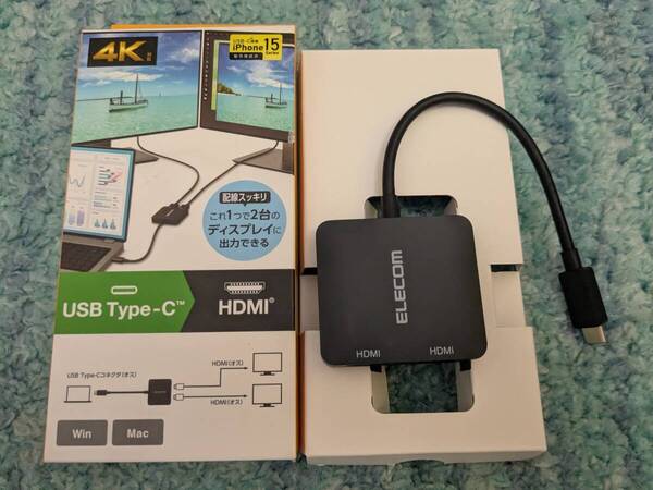 ◎0705u0844 エレコム USB-C HDMI 変換 2ポート (USB C to HDMI 60Hz 変換アダプタ) 0.12m ブラック AD-CHDMI2BK