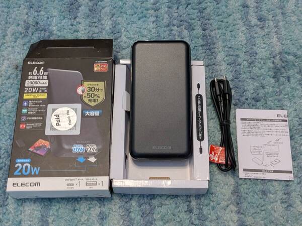 ◎0705u1001 エレコム モバイルバッテリー 20000mAh USB PD対応 20W Type-C×1 / USB-A×1 ブラック DE-C34-20000BK