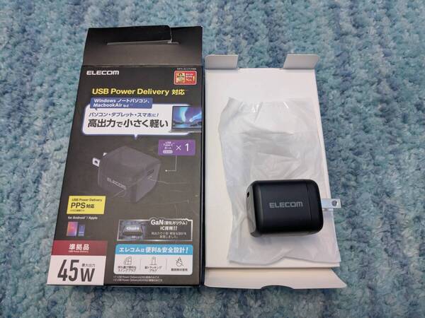 ◎0705u1201 エレコム USB-C 充電器 PD対応 45W Type-C×1 折りたたみ式プラグ PD3.0対応 PPS規格対応 Gan採用 ブラック MPA-ACCP29BK