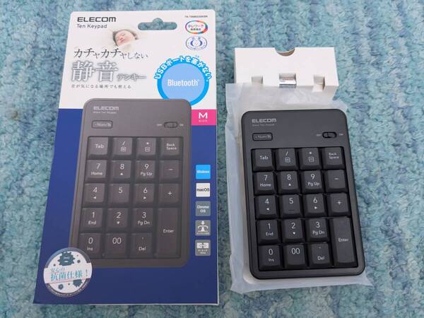◎0705u1323 エレコム テンキー Bluetooth 静音設計 抗菌 Windows/Chrome OS/macOS対応 ブラック TK-TBM023SKBK