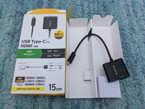 ◎0705u1541 エレコム 変換アダプタ Type-C to HDMI 給電ポート付 4K 60Hz ミラーリング 0.15m ケーブル ブラック AD-CHDMIPDBK2