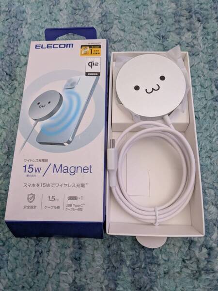 ◎0705u2330 エレコム Qi2 ワイヤレス充電器 15W マグネット 正規認証品 卓上 しろちゃん W-MA04WF