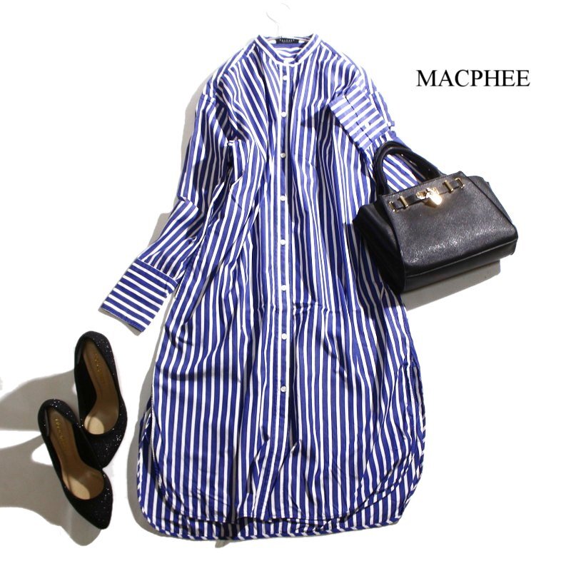 新品MACPHEE 青と白のストライプキャミワンピースさわやか