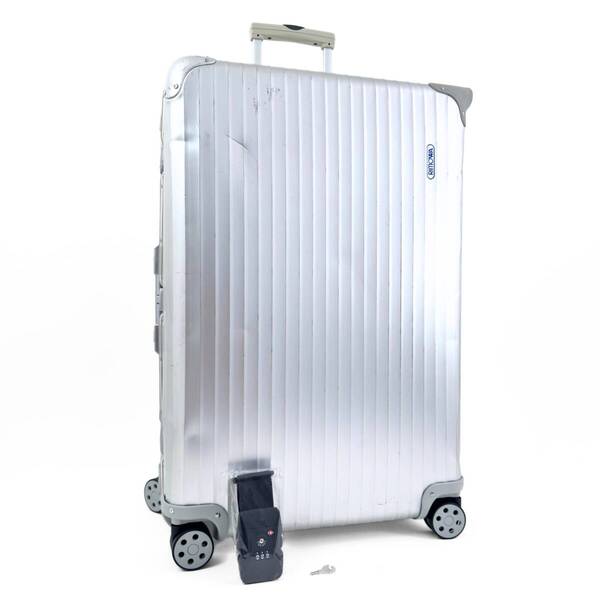 RIMOWA リモワ TOPAS トパーズ 最大容量 104L 4輪 TSAロックベルト付属 青ロゴ アルミ XL トランク スーツケース キャリーバッグ シルバー