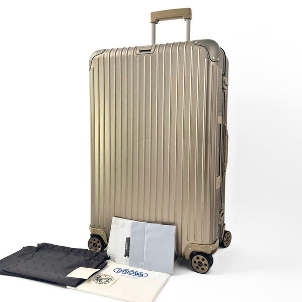 【美品】RIMOWA リモワ TOPAS トパーズ チタニウム E-Tag 電子タグ 82L 4輪 TSAロック チェックインL アルミ 金色系 スーツケース キャリー
