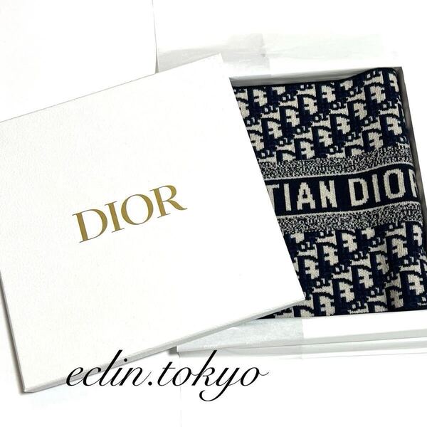 【E4535】未使用品!新作 Christian DIOR ディオール 最高級素材 オブリーク柄!ニット スヌード マフラー《両面ロゴ!リバーシブル!》