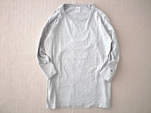 即決 Mサイズ USA製 Champion T1011 ヘビーウェイト 3/4 スリーブ Tシャツ 7分袖 グレー