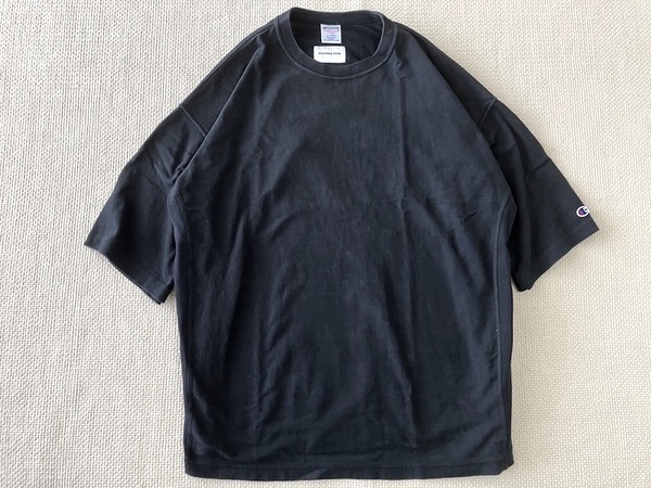 即決 XLサイズ モンキータイム 別注 Champion REVERSE WEAVE ワイドシルエット ヘビーウェイト Tシャツ 黒 C8-V317 7分ソデぐらい
