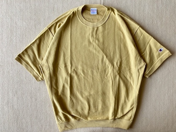即決 綺麗な状態 別注品 Lサイズ Champion REVERSE WEAVE ワイドシルエット ヘビーウェイト Tシャツ 7分ソデぐらい キャメル C8-V330