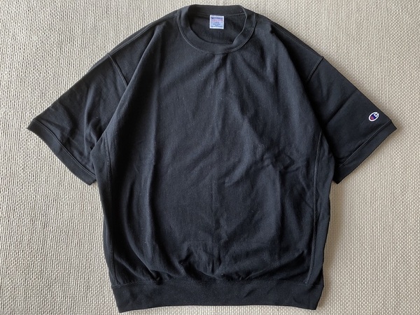 即決 綺麗な状態 別注品 Lサイズ Champion REVERSE WEAVE ワイドシルエット ヘビーウェイト Tシャツ 7分ソデぐらい 黒 C8-V330