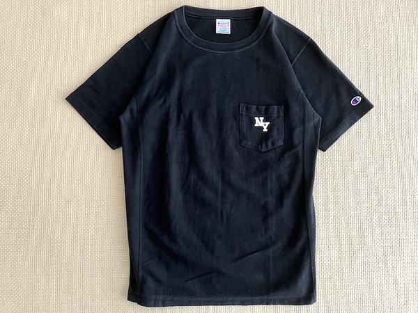 即決 別注品 XLサイズ Champion REVERSE WEAVE ヘビーウェイト Tシャツ NY 胸ポケット NEW YORK ニューヨーク 黒白
