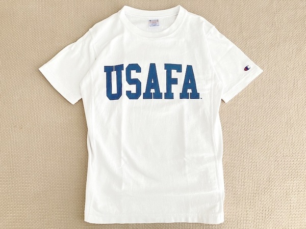 即決 USAFA 染み込み Mサイズ Champion REVERSE WEAVE ヘビーウェイト Tシャツ 白 青 米空軍学校