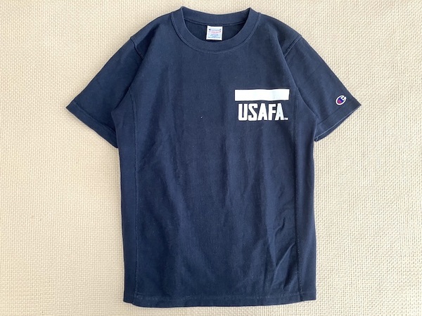 即決 USAFA プリント Champion REVERSE WEAVE ヘビーウェイト Tシャツ ネイビー Mサイズ 胸 白ラバープリント 米空軍学校