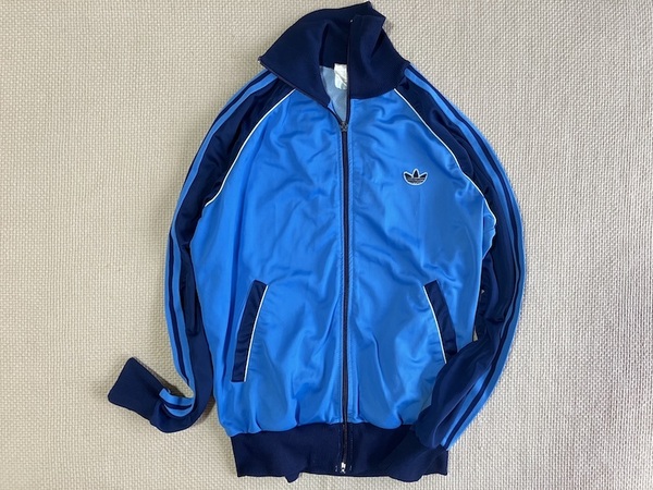 即決 80s ヴィンテージ アディダス ハンガリー製 ジャージ 白パイピング サックスブルー x ネイビー adidas 西ドイツ