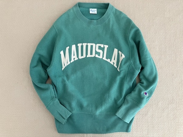 即決 別注品 復刻 青タグ champion REVERSE WEAVE クルーネック スウェット グリーン Mサイズ MAUDSLAY モーズリー アダムエロペ