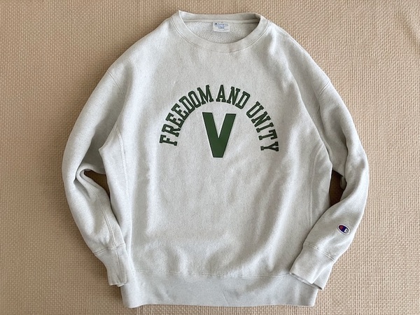 即決 別注品 復刻 青タグ Lサイズ champion REVERSE WEAVE クルーネック スウェット グレー FREEDOM AND UNITY V