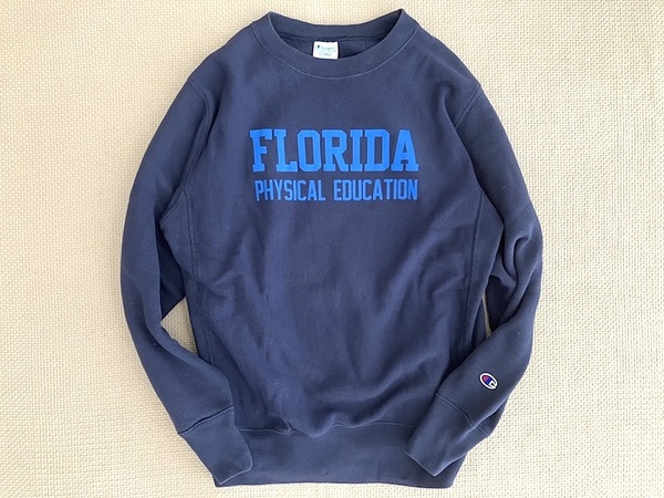 即決 復刻 青タグ XLサイズ Champion REVERSE WEAVE クルーネック スウェット ネイビー 青 FLORIDA フロリダ
