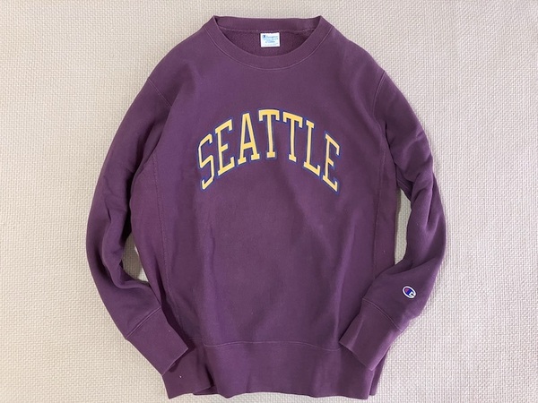 即決 復刻 青タグ XLサイズ Champion REVERSE WEAVE クルーネック スウェット ボルドー SEATTEL イエロー ネイビー縁取り